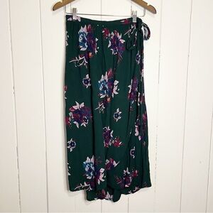 Patrons of Peace Green Floral Midi Faux Wrap Skirt. Size Small.